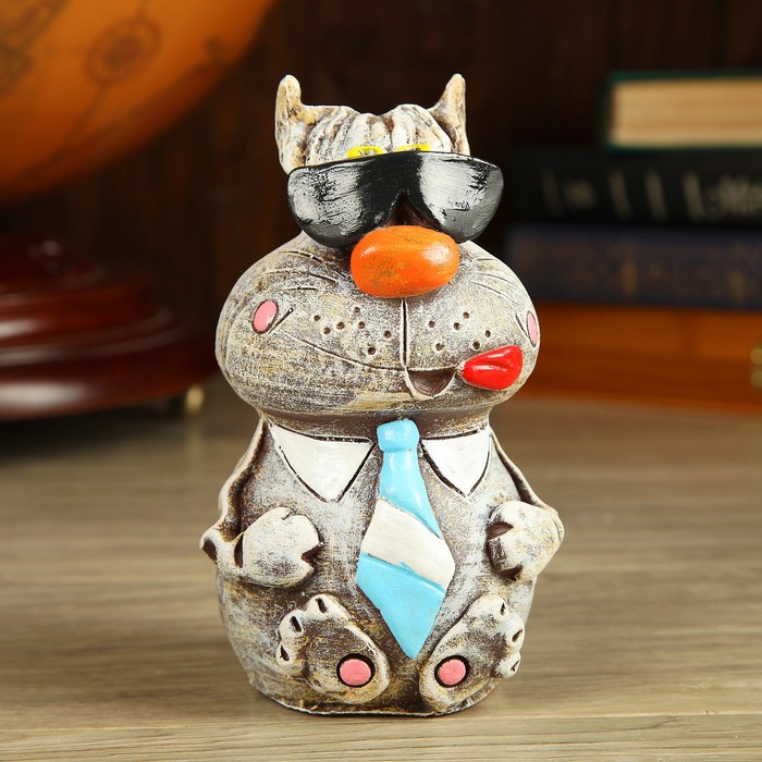 Копилка "Кот в очках и галстуке" забавный, 17см