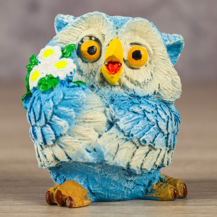Сувенир "Совенок с букетиком" голубой, 7,5х7,5х6см