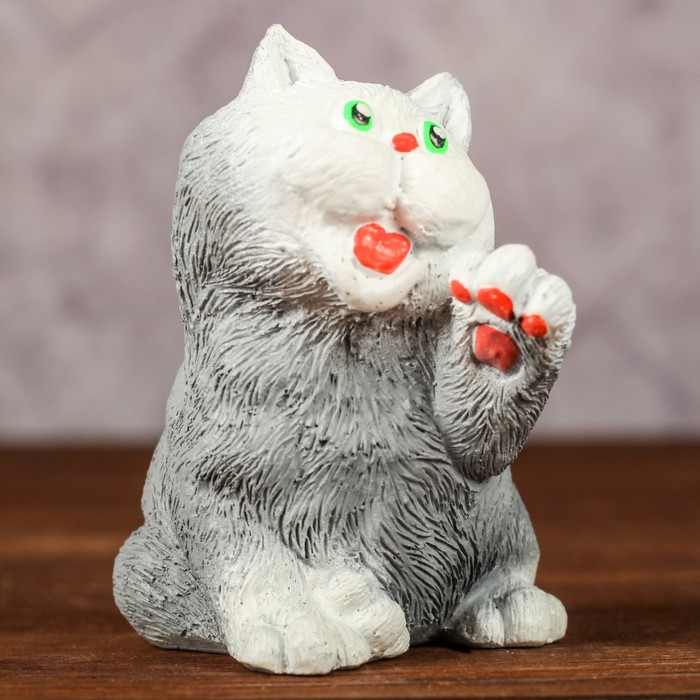 Сувенир "Кот сидит,лапа кверху" серый, 8х7х8см