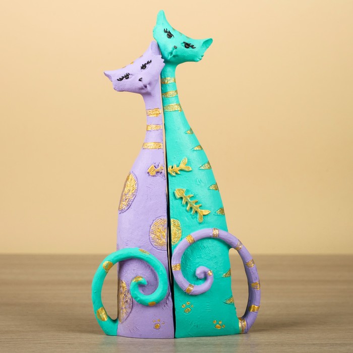 Сувенир "Коты парочка" фиолетово-бирюзовый, 10х4х17см