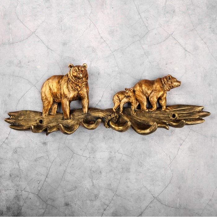 Ключница "Семья медведи" золото, 30х11х3см