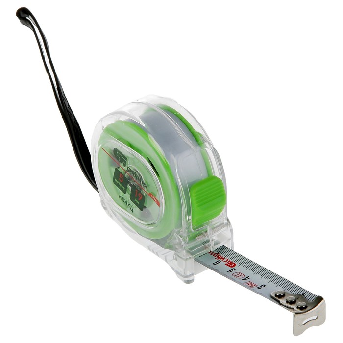 Рулетка "СИБРТЕХ" Кварц, 5 м х 19 мм, прозрачный корпус, амортизатор