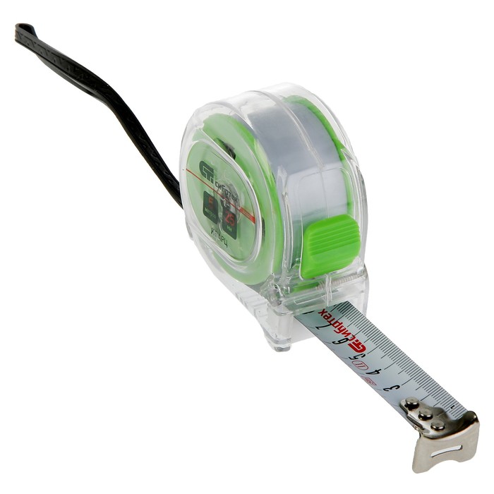 Рулетка "СИБРТЕХ" Кварц, 5 м х 25 мм, прозрачный корпус, амортизатор