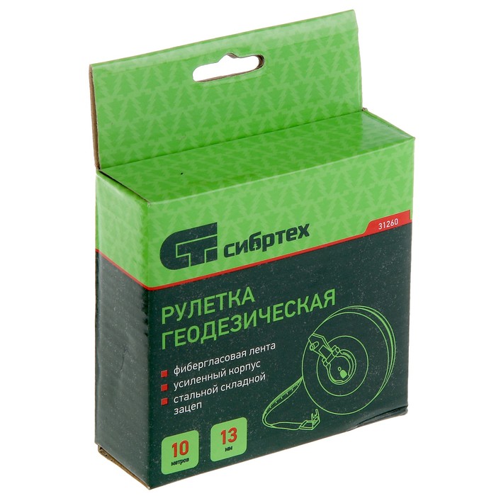 Рулетка геодезическая "СИБРТЕХ", 10 м х 13 мм, закрытый корпус, фиберглассовая лента