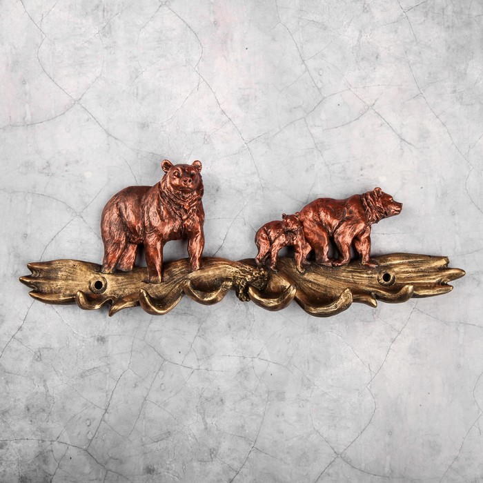 Ключница "Семья медведи" медь, 30х11х3см