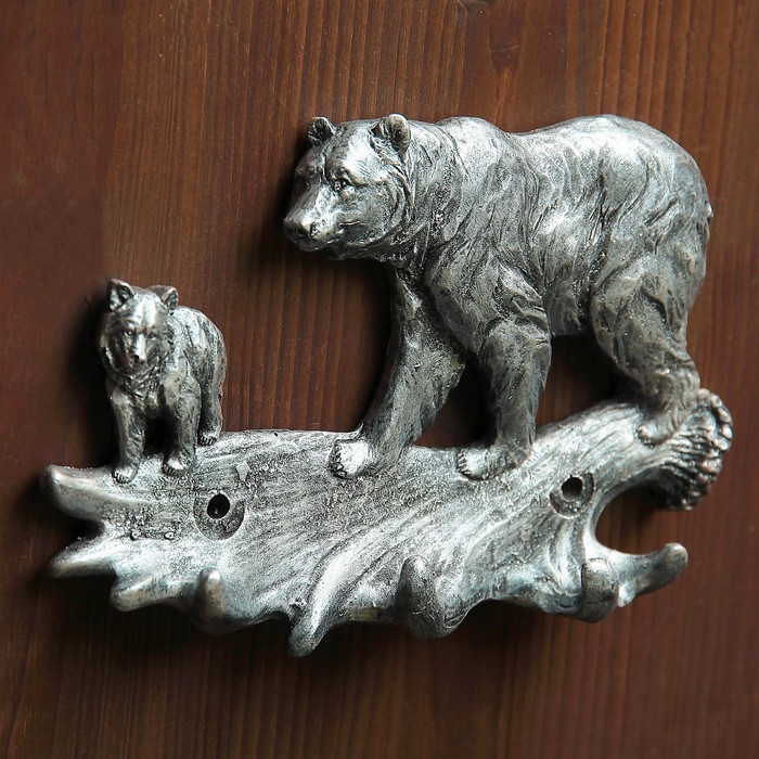 Ключница "Два медведя" серебро, 19х13х3см