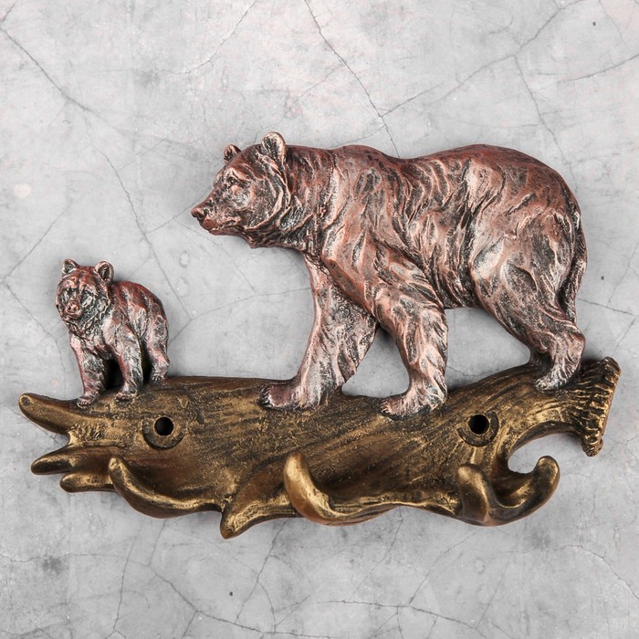 Ключница "Два медведя" бронза, 19х13х3см