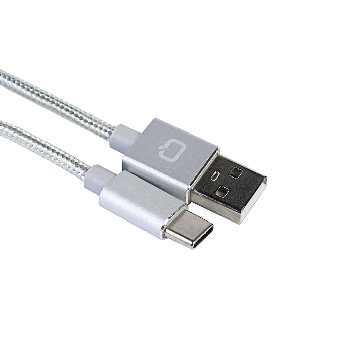 Кабель Qumo Type-С кабель, 1м, USB 2.0, тканевая оплетка, стальной коннектор, серебро