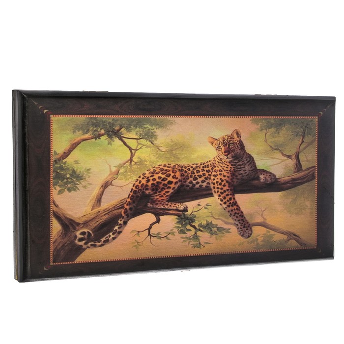 Нарды-шашки "Леопард на ветке" (доска дерево 40х40 см)