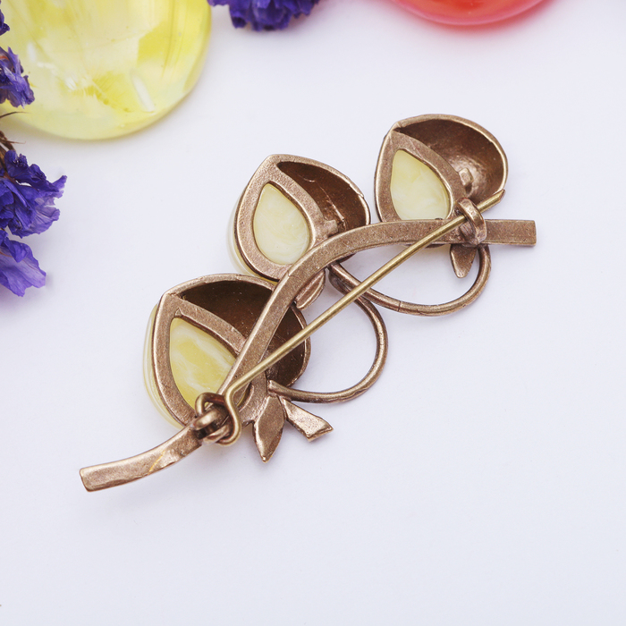 Брошь "Янтарь" яблочки, цвет МИКС в бронзе