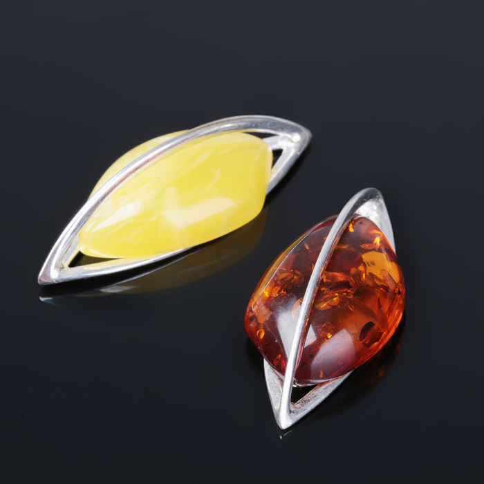 Подвеска посеребрение "Янтарь" закруглённый ромб, цвет МИКС