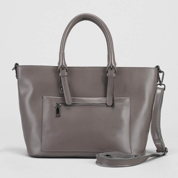 Сумка женская, отдел с перегородкой на молнии, наружный карман, длинный ремень, цвет серый