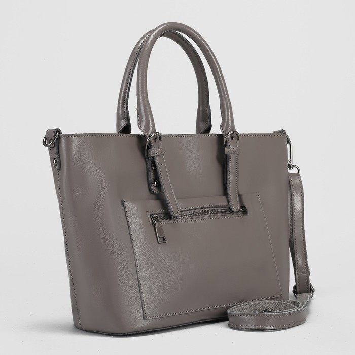 Сумка женская, отдел с перегородкой на молнии, наружный карман, длинный ремень, цвет серый