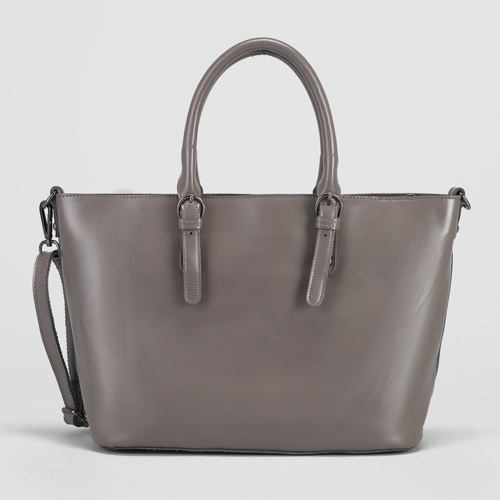 Сумка женская, отдел с перегородкой на молнии, наружный карман, длинный ремень, цвет серый