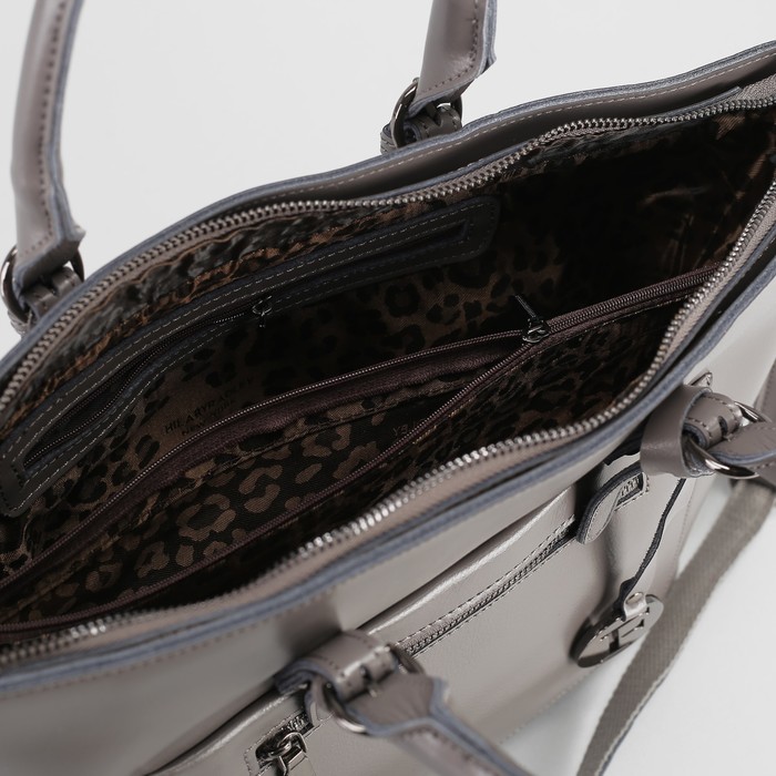 Сумка женская, отдел с перегородкой на молнии, наружный карман, длинный ремень, цвет серый