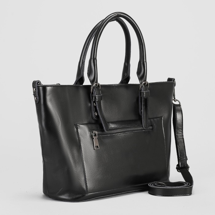 Сумка женская, отдел с перегородкой на молнии, наружный карман, длинный ремень, цвет чёрный