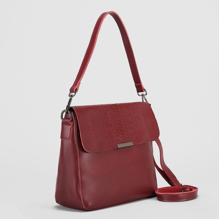 Сумка женская, отдел с перегородкой на молнии, наружный карман, длинный ремень, цвет бордовый