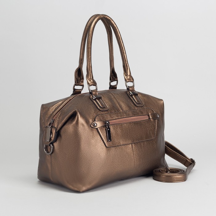 Сумка женская, отдел с перегородкой на молнии, наружный карман, длинный ремень, цвет бронзовый