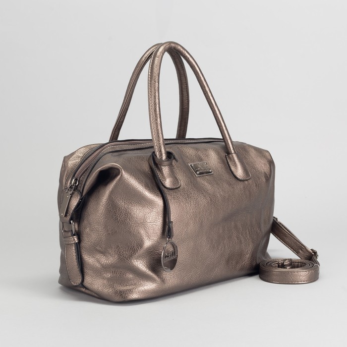 Сумка женская, отдел с перегородкой на молнии, наружный карман, длинный ремень, цвет бронзовый