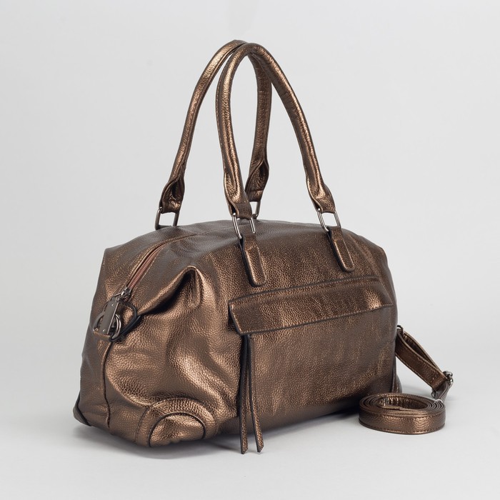 Сумка женская, отдел с перегородкой на молнии, 2 наружных кармана, длинный ремень, цвет бронзовый