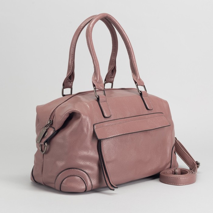 Сумка женская, отдел с перегородкой на молнии, 2 наружных кармана, длинный ремень, цвет пудровый