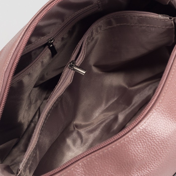 Сумка женская, отдел с перегородкой на молнии, 2 наружных кармана, длинный ремень, цвет пудровый