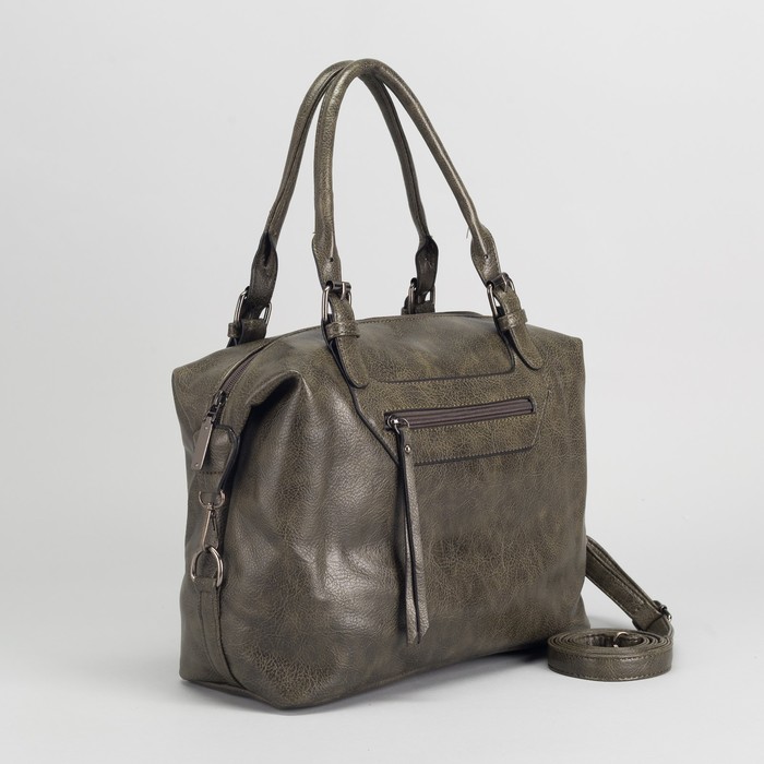 Сумка женская, отдел на молнии, 2 наружных кармана, длинный ремень, цвет оливковый