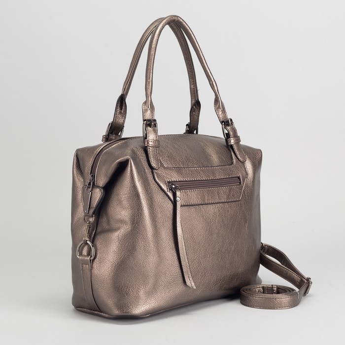 Сумка женская, отдел на молнии, 2 наружных кармана, длинный ремень, цвет бронзовый