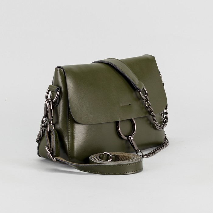 Сумка женская, отдел с перегородкой на молнии, наружный карман, длинный ремень, цвет оливковый