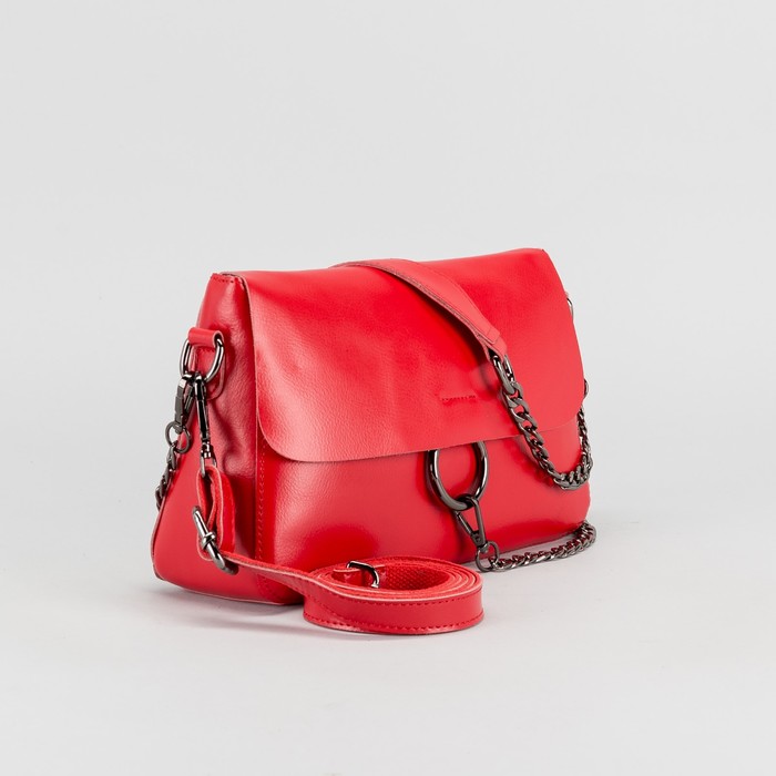 Сумка женская на молнии, 1 отдел с перегородкой, наружный карман, длинный ремень, цвет красный