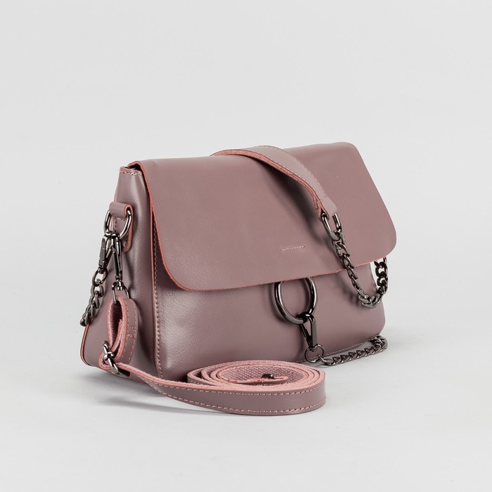 Сумка женская, отдел с перегородкой на молнии, наружный карман, длинный ремень, цвет пудровый