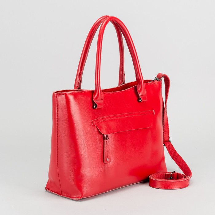 Сумка женская, отдел с перегородкой, 2 наружных кармана, длинный ремень, цвет красный