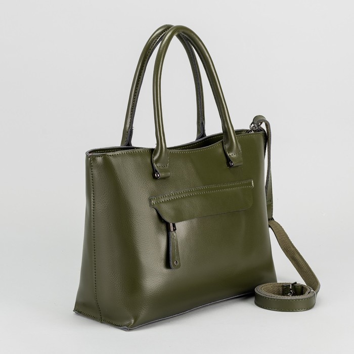 Сумка женская, отдел с перегородкой, 2 наружных кармана, длинный ремень, цвет оливковый