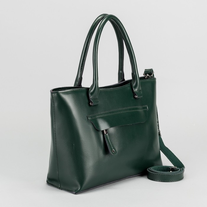 Сумка женская, отдел с перегородкой, 2 наружных кармана, длинный ремень, цвет зелёный