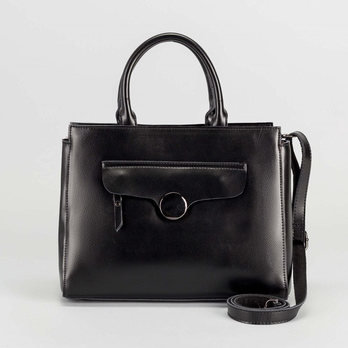 Сумка женская, отдел с перегородкой, 2 наружных кармана, длинный ремень, цвет чёрный