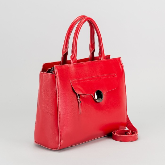 Сумка женская, отдел с перегородкой, 2 наружных кармана, длинный ремень, цвет красный