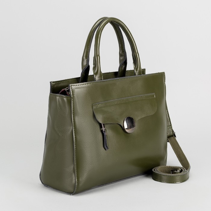 Сумка женская, отдел с перегородкой, 2 наружных кармана, длинный ремень, цвет оливковый