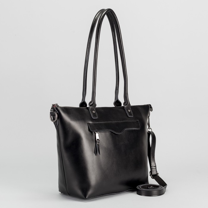 Сумка женская, отдел с перегородкой, 2 наружных кармана, длинный ремень, цвет чёрный