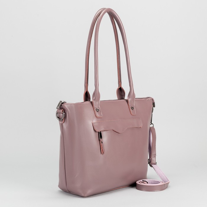 Сумка женская, отдел с перегородкой, 2 наружных кармана, длинный ремень, цвет пудровый