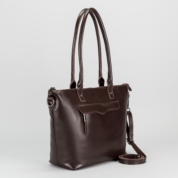 Сумка женская, отдел с перегородкой, 2 наружных кармана, длинный ремень, цвет кофе