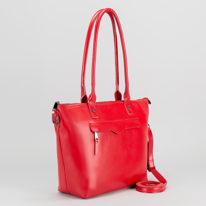 Сумка женская, отдел с перегородкой, 2 наружных кармана, длинный ремень, цвет красный