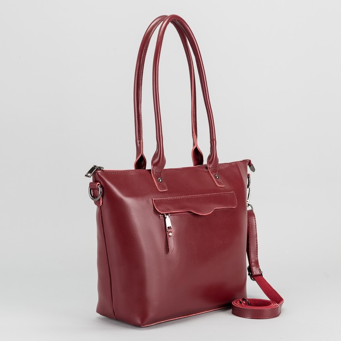 Сумка женская, отдел с перегородкой, 2 наружных кармана, длинный ремень, цвет бордовый