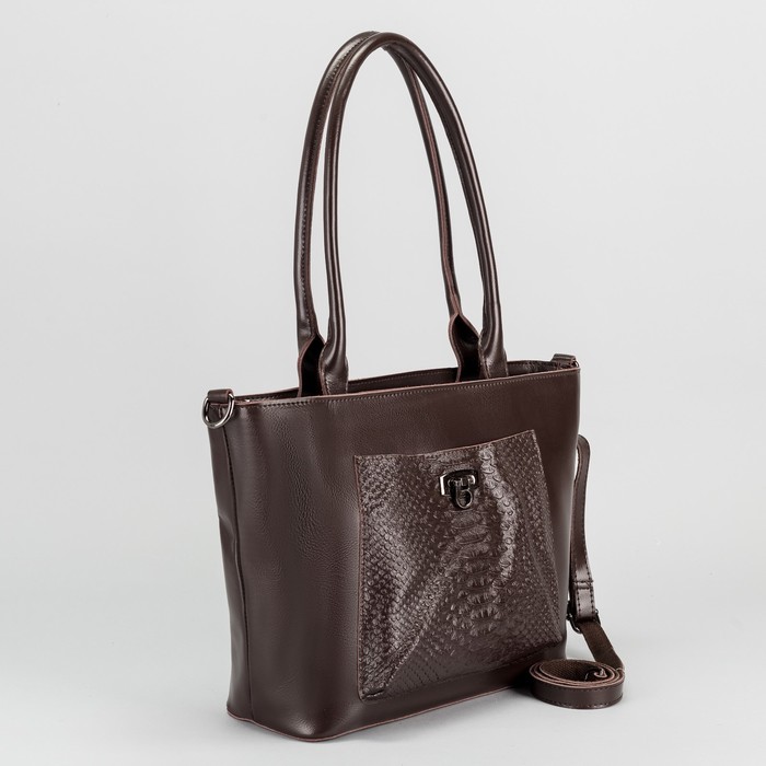 Сумка женская, отдел с перегородкой, 2 наружных кармана, длинный ремень, цвет кофе