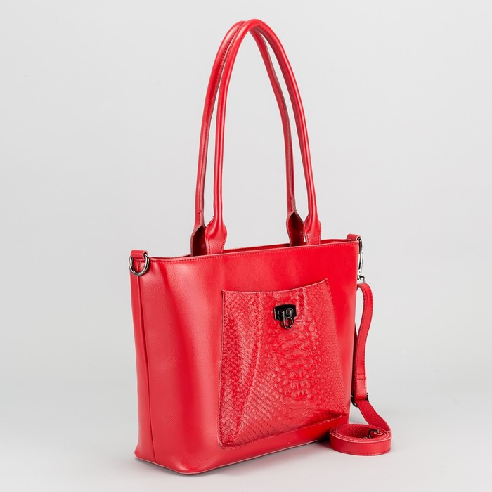 Сумка женская, отдел с перегородкой, 2 наружных кармана, длинный ремень, цвет красный