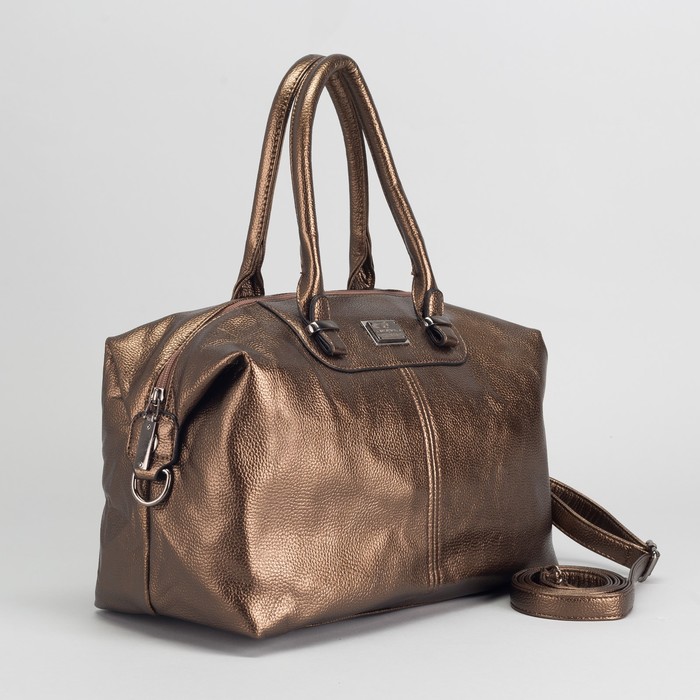 Сумка женская, отдел с перегородкой на молнии, наружный карман, длинный ремень, цвет бронзовый