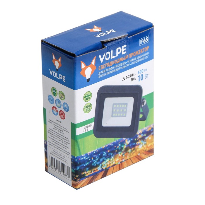 Прожектор светодиодный Volpe ULF-Q511, 10 Вт, 220 В, IP65, зеленый свет