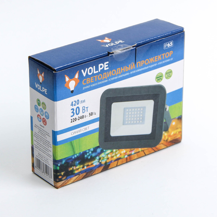 Прожектор светодиодный Volpe ULF-Q511, 30 Вт, 220 В, IP65, синий свет