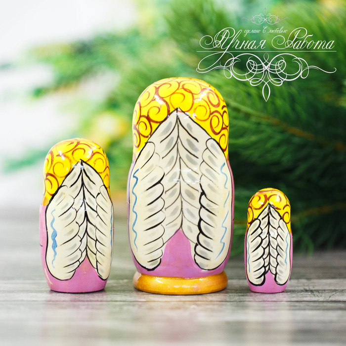 Матрешка 3 кукольная "Ангел с колокольчиками" 11см