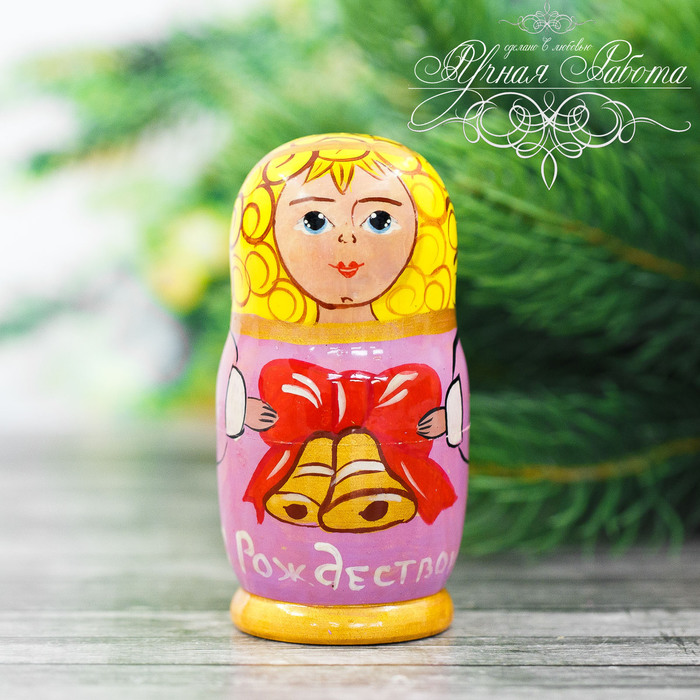 Матрешка 3 кукольная "Ангел с колокольчиками" 11см