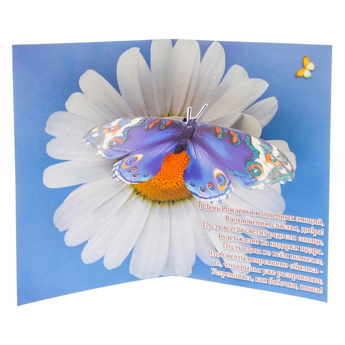 Открытка сложно-техническая "С Днем Рождения!" ромашка, бабочки, А5